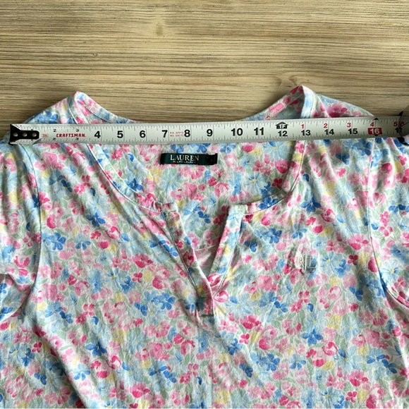 Lauren Ralph Lauren// Women Floral multi color 100% cotton t-shirt Size L - Picture 6 of 8